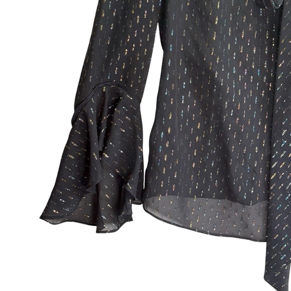 Trina Turk Black Ruffled Bell Sleeve Blouse. Size - Picture 3 of 12